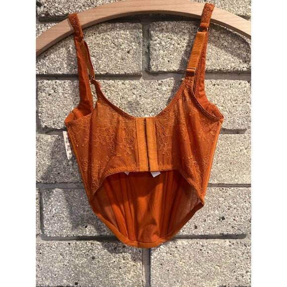 Urban Outfitters Orange Lace Corset-Style Tank Top With Adjustable Straps & Boni - Picture 5 of 7